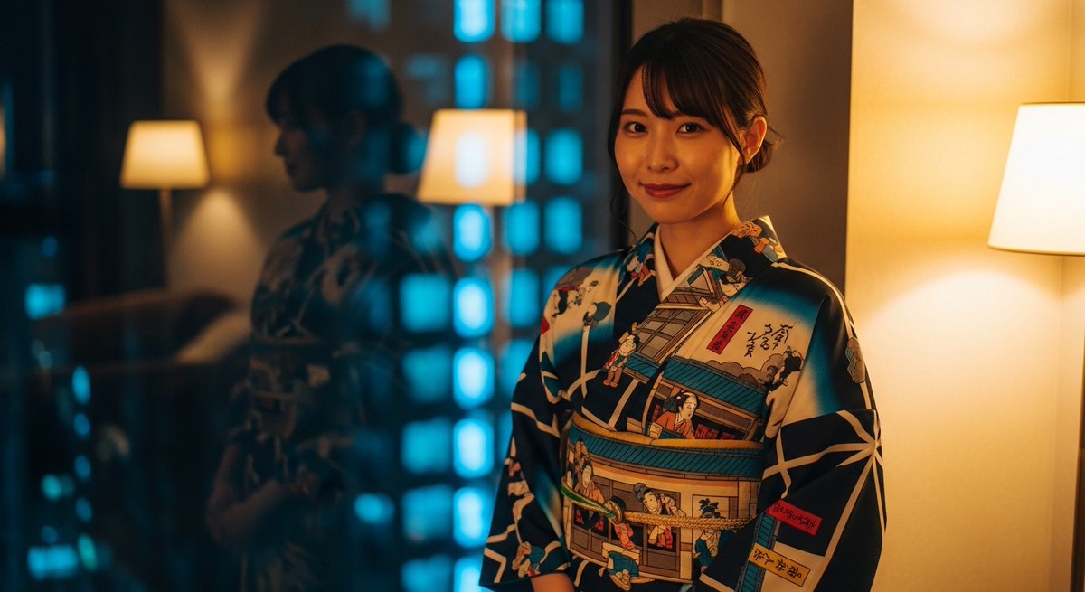 ApwzDFWdvs75800's tweet image. 夜景に映える和服って、なんでこんなに心を掴むんだろう。光に溶ける青と影のコントラストがずっと忘れられない。こういう世界観が好きな人、そっとフォローしておいで。次の投稿、もっと刺さるから。