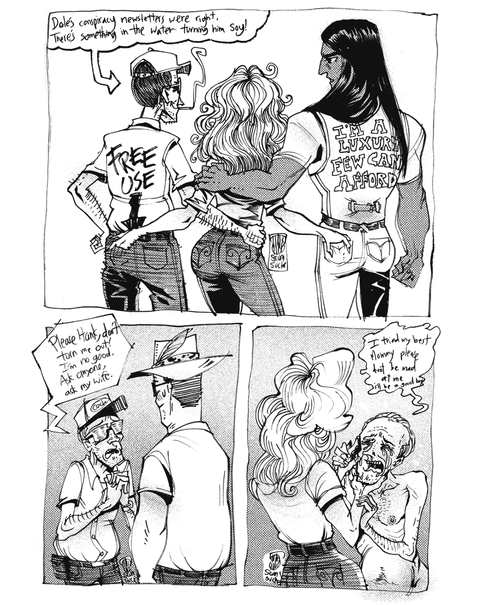 king of the hill, nancy/dale/john

Nancy lets the neighborhood have shared custody of Dale, but she keeps good ol' JR to herself.