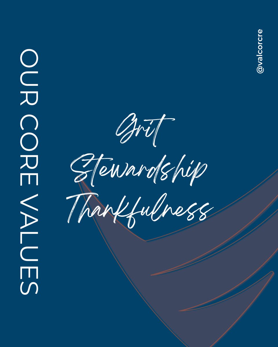 ValcorCRE's tweet image. Our core values keep us grounded:
Grit. Stewardship. Thankfulness.

Three words that fuel everything we do at Valcor.

#ValcorCRE #FaithfulStewards #CoreValues