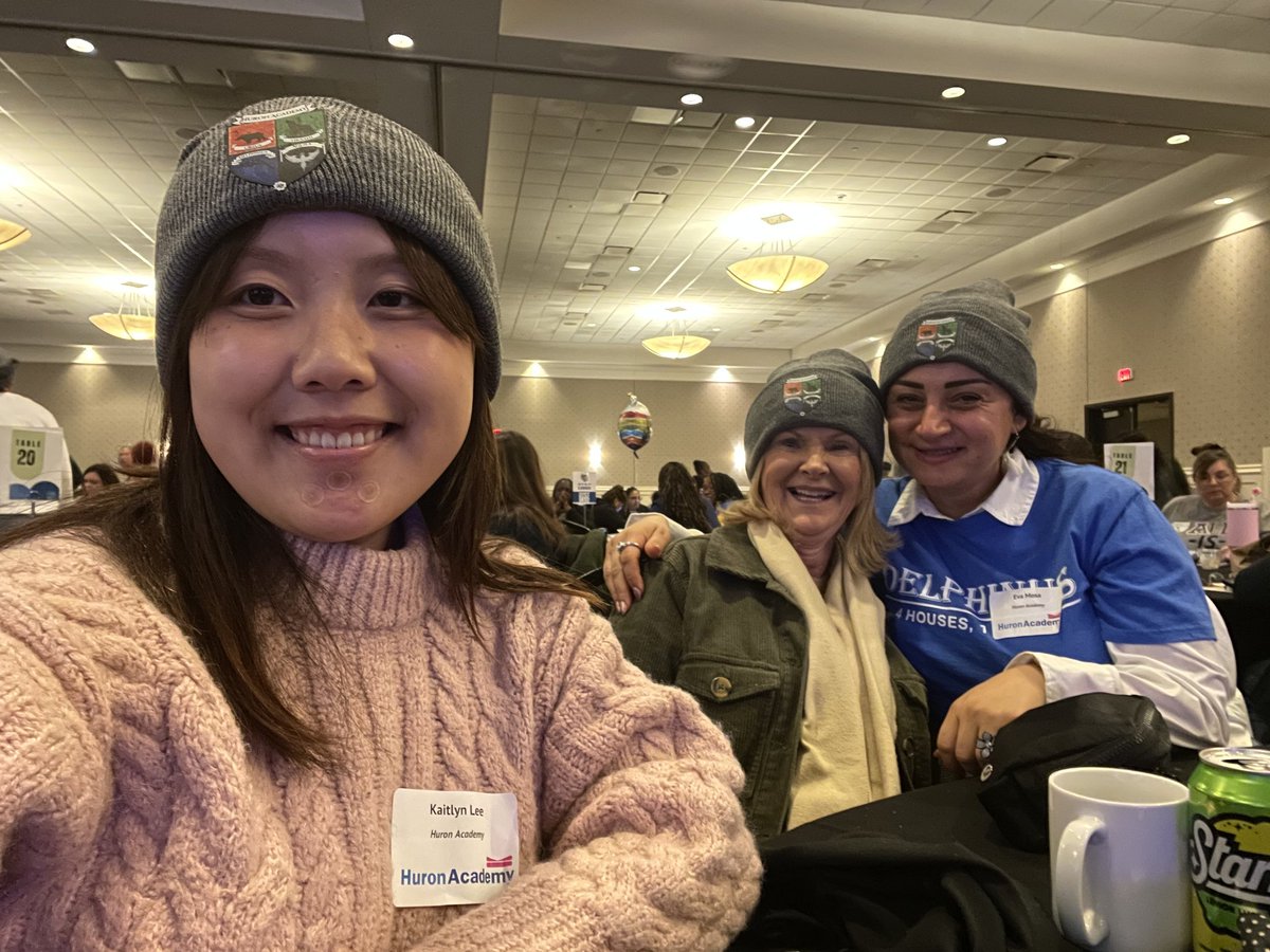 Our administration surprised the staff with these cozy hats today — thank you! Four Houses. One Family! 🖤💙💚❤️