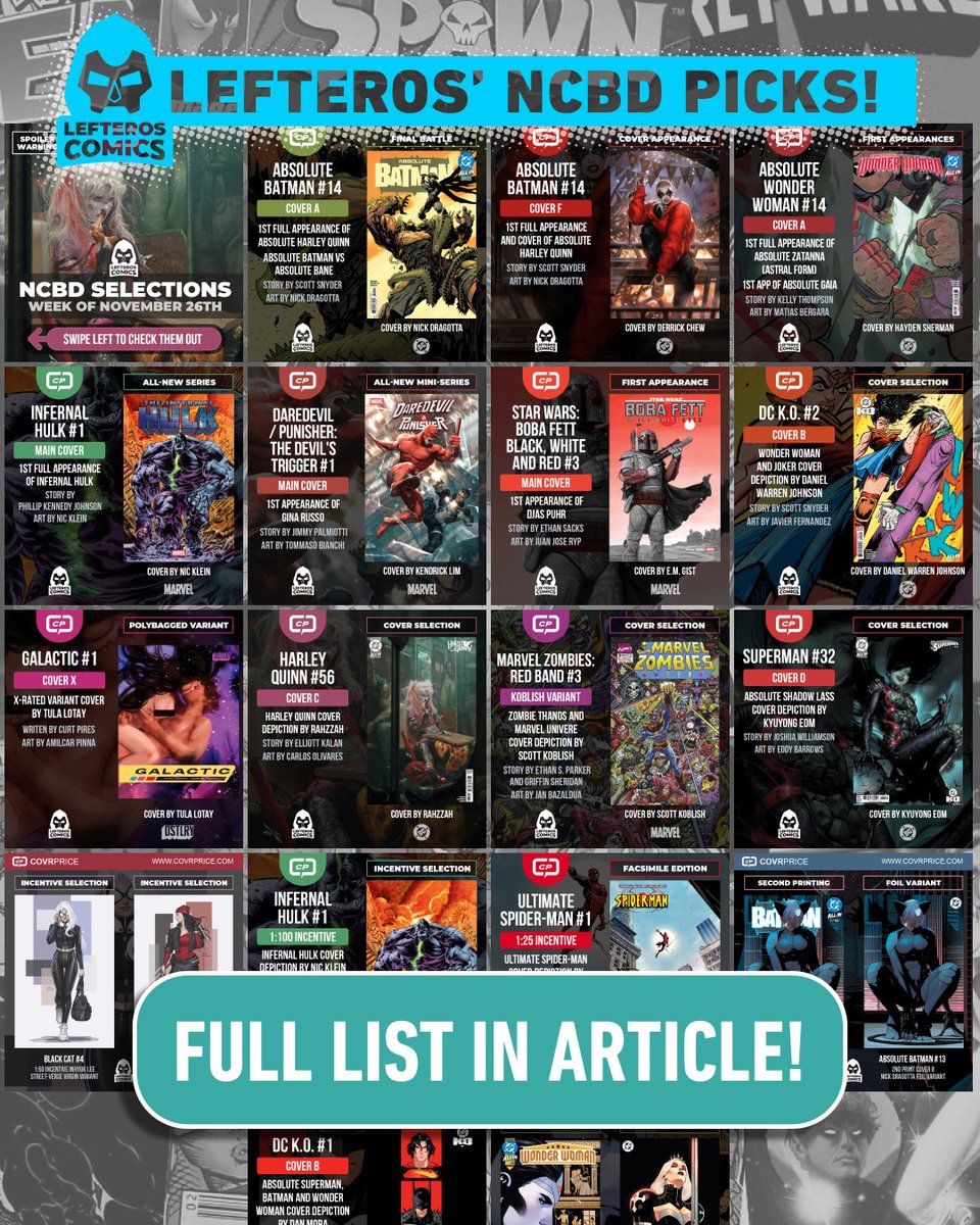 Over on the site, we’ve got your New Comic Book Day picks from <a href="/LefterosComics/">Lefteros Comics</a>! Hit your LCS with confidence.⁠

#Comics from <a href="/derrickchewart/">Derrick Chew Art</a> <a href="/jpalmiotti/">Jimmy Palmiotti</a> <a href="/RypJuan13944/">Juan José Ryp</a> <a href="/KyuYongEom/">KyuYongEom</a> <a href="/matiasbergara/">Matías Bergara</a> <a href="/NicKlein/">NIC🌩KLEIN</a> <a href="/PhillipKJohnson/">Phillip Kennedy Johnson</a> and more! #Comics

LINK: covrprice.com/cp-content/202…