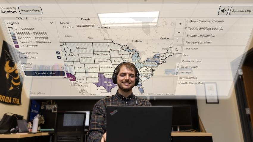 GTResearch_'s tweet image. Most digital maps aren’t accessible to people who are blind. But a blind @ICatGT student founded @XRNavigation, a company focused on developing accessible digital tools. Its flagship product is a cross-sensory map that people can see and hear through text. b.gatech.edu/4onurOX