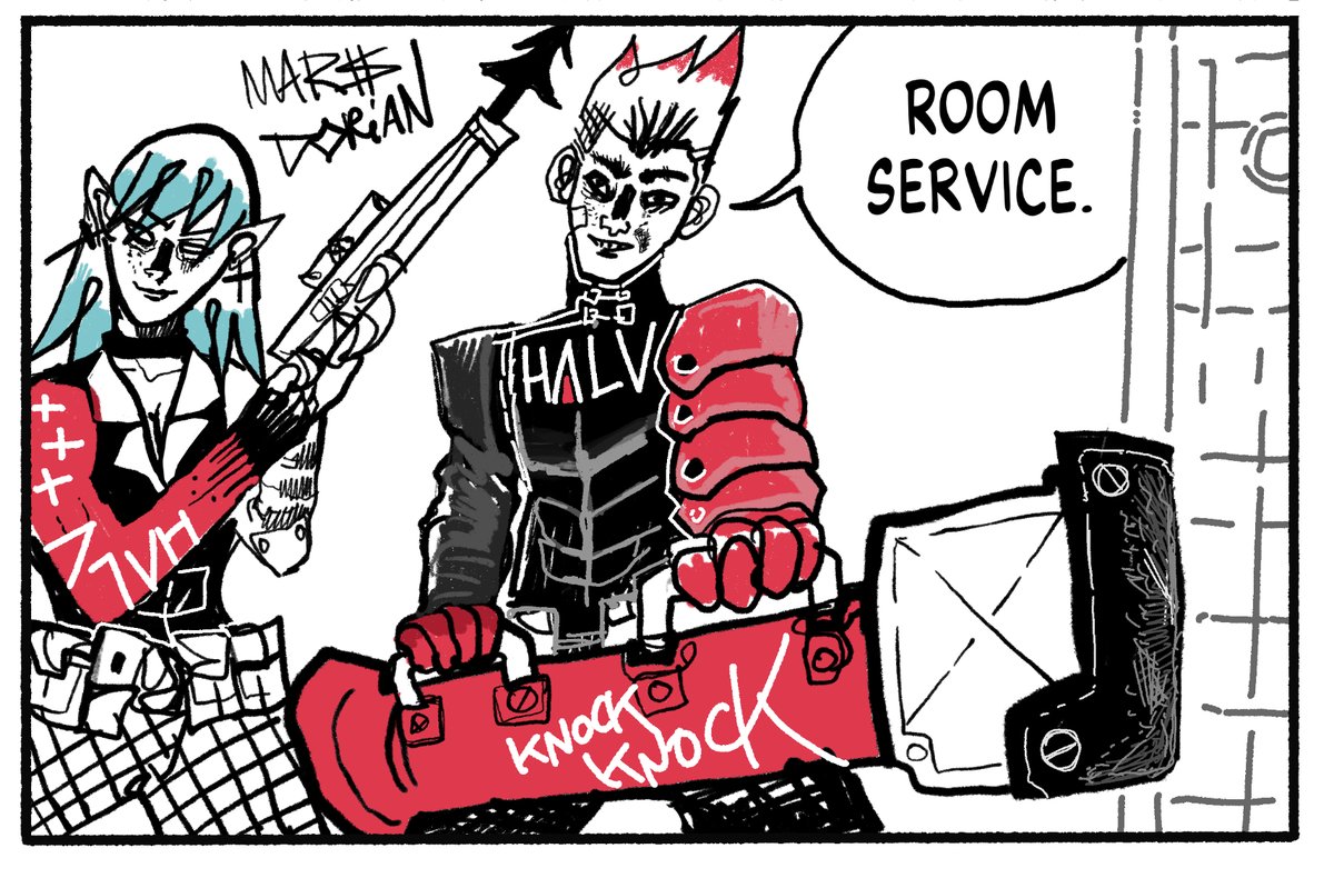 I've learned so much about (web) comics I can't wait to share my sci-fi urban fantasy comic with y'all online.
It includes:
- video game elements
- good mix between dark humor, action and wanky unique characters 
- mature themes &amp; gore

SNEAKPEAK below (WIP)