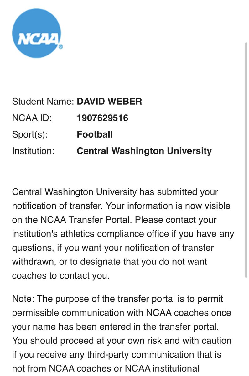 44weberdavid's tweet image. I’m officially in the transfer portal.
I’m incredibly grateful for my time at Central Washington University and for everyone who helped make this season special. After a lot of thought, I’ve decided to explore opportunities at the next level while still keeping all options open…