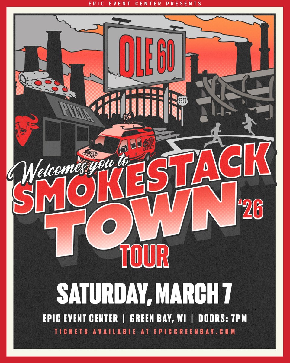 EPICGreenBay's tweet photo. 🚨 JUST ANNOUNCED 🚨
Ole 60 – SMOKESTACK TOWN TOUR 2026
📅 Saturday, March 7
🎟️ Tickets on sale 12/5 at 10AM
The rising force in country-rock rolls into Green Bay for one gritty, no-frills, turn-it-up kind of night. Ole 60 brings their Smokestack Town energy to our EPIC stage. https://t.co/QTicVD8SBE
