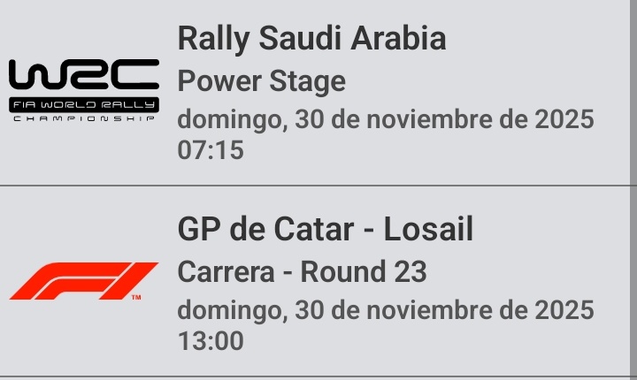 Fecha 45 (Ante última) del #FantasyMotor '25
5 elecciones

WRC en Arabia (Power Stage)
F1 en Qatar
PF <a href="/FranColapinto/">Franco Colapinto</a> 
TN C2 en Mendoza
TN C3 en Mendoza

Tiempo de Votar hasta el Viernes 28/11 23.59hs🇦🇷