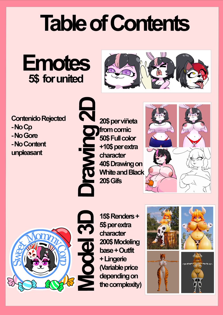 comms are open now for the company❤️‍🔥❣️

mommy corp members
<a href="/DelPottArt0816/">Delsin Pott</a> <a href="/3donemore/">3DOneMore🔞</a> <a href="/Shairo793/">Shairo🔞</a> <a href="/MadMoraPng/">Mad Mora 🇻🇪 🔞 ||</a> <a href="/najimiart/">NajimiArt+18/SweetMommyCorpMember</a> 

#nsfwtwt #blender #nsfwart #furry #furryartwork #mommybonfie #rule34model #hentai #hentai3d