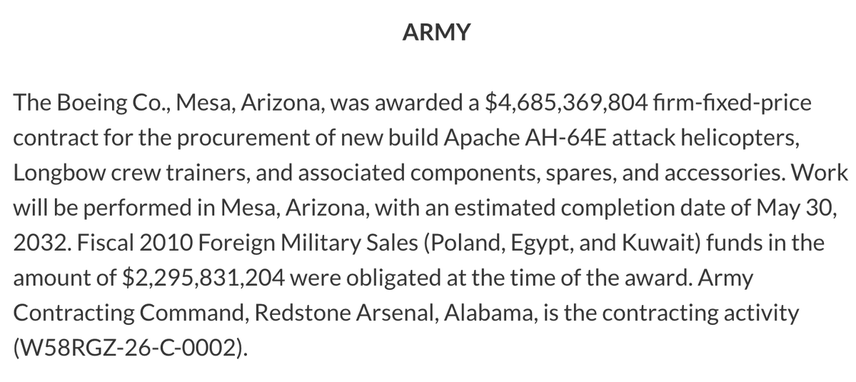 🔵MARKETEVANS: Boeing ottiene un contratto da 4,7 miliardi di dollari per elicotteri Apache AH-64E e simulatori Longbow dall'esercito USA