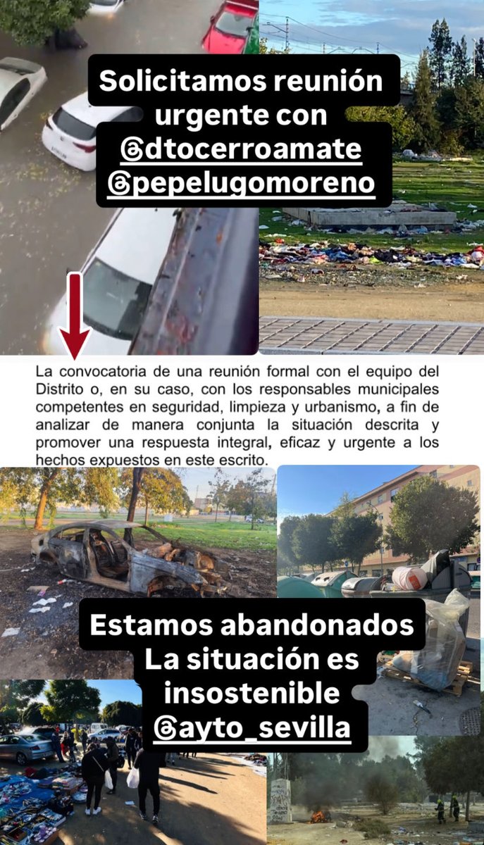 🚨Basta de abandono. Exigimos al <a href="/DtoCerroAmate/">Distrito Cerro-Amate (Sevilla)</a> <a href="/pepelugomoreno/">José Lugo Moreno</a> una reunión inmediata: limpieza ya, retirada total de basura, vallado del Mercatemático, fin de la venta ilegal, refuerzo policial diario y un largo etc. ¡La situación es insostenible! @ayto_sevilla <a href="/jlsanzalcalde/">José Luis Sanz</a>
