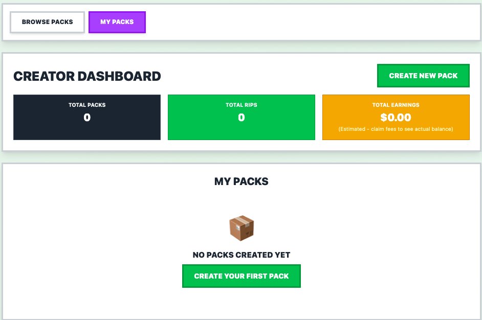Creator packs are here

Now anyone can create a pack with any number of memecoins and earn from all volume on the pack

100% of fees from creator pack buys go back to the creator

Want a way to package coins for friends or followers? 

You just found it!