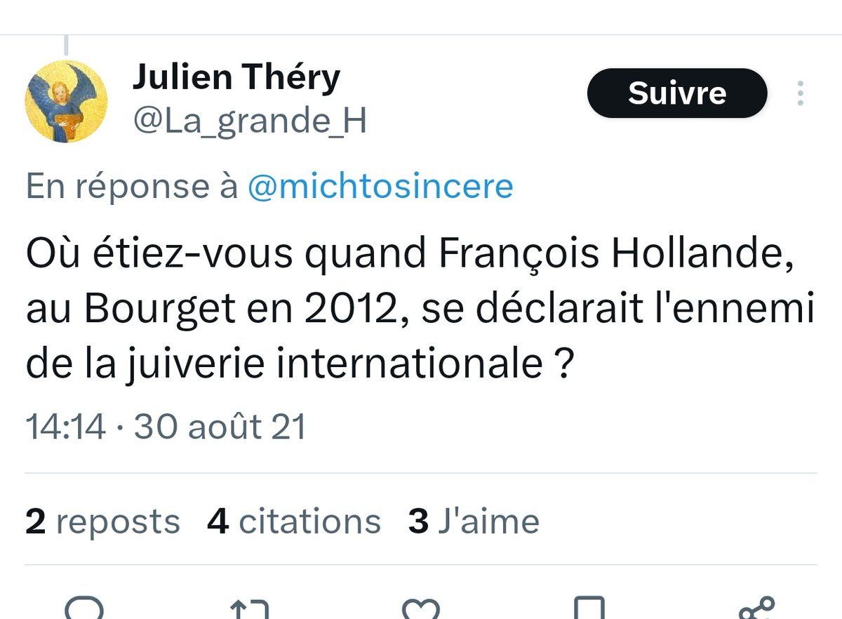 C'est bien ce Julien Thery là que vous soutenez, m. <a href="/LachaudB/">Bastien Lachaud</a>? Celui qui parle de " Juiverie internationale"?

Vous êtes bien sûr de vous?