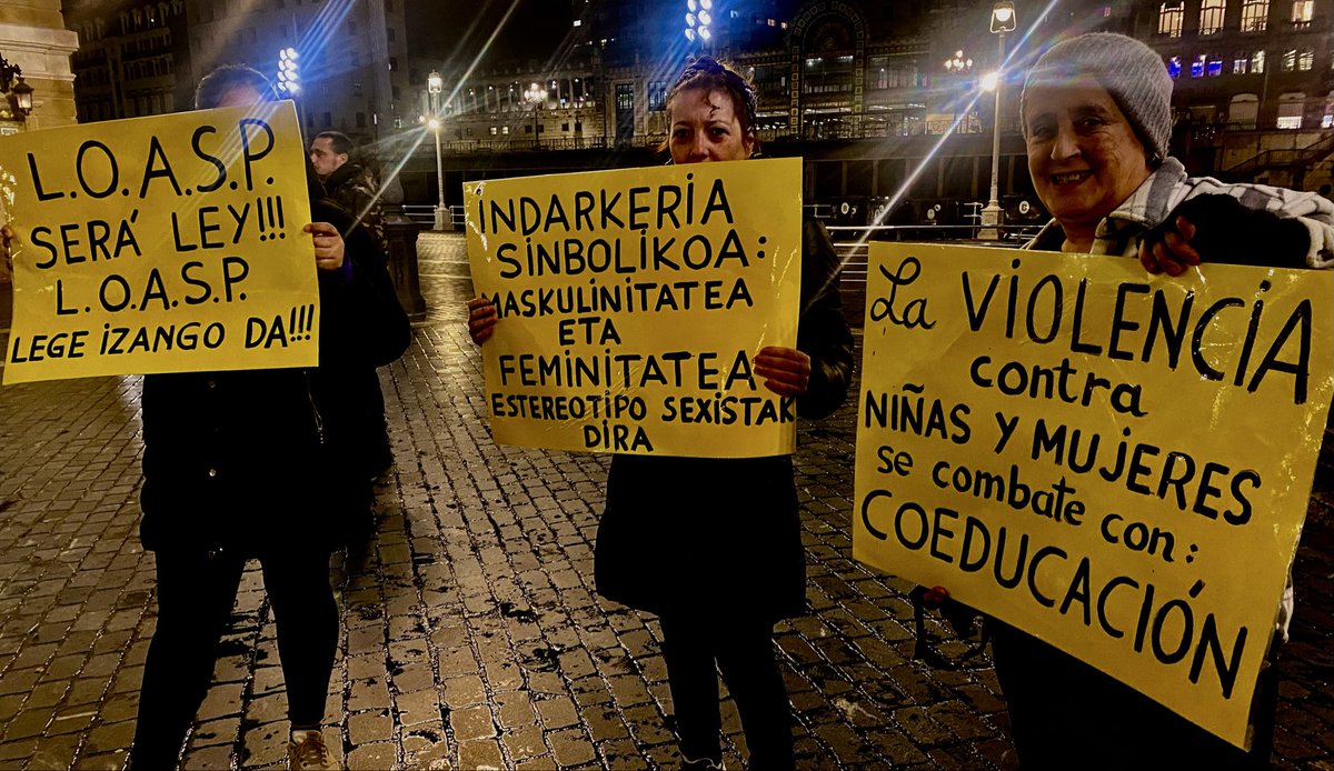 #25N Día Internacional para la Eliminación de la Violencia contra las Mujeres.  #Bilbon <a href="/BFErradikalak/">Bizkaiko Feminista Erradikalak</a> <a href="/CLanbroa/">Colectivo Feminista Lanbroa</a> La Violencia contra Niñas y Mujeres se combate con Coeducación. Gora Emakumeon Borroka!!!!