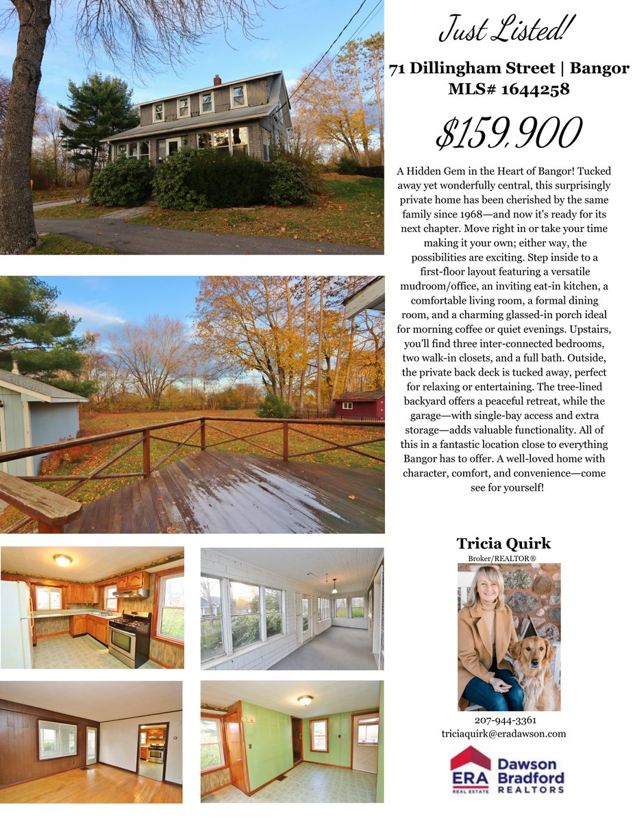 ✨ New on the Market! ✨
71 Dillingham Street, Bangor ~ $159,900

✅3 Bedrooms
✅1 Bath
✅.23 In-Town Lot
✅1-Car Garage

A fantastic opportunity in the heart of Bangor! This charming home is sure to go fast — call Tricia Quirk (207-944-3361) today.