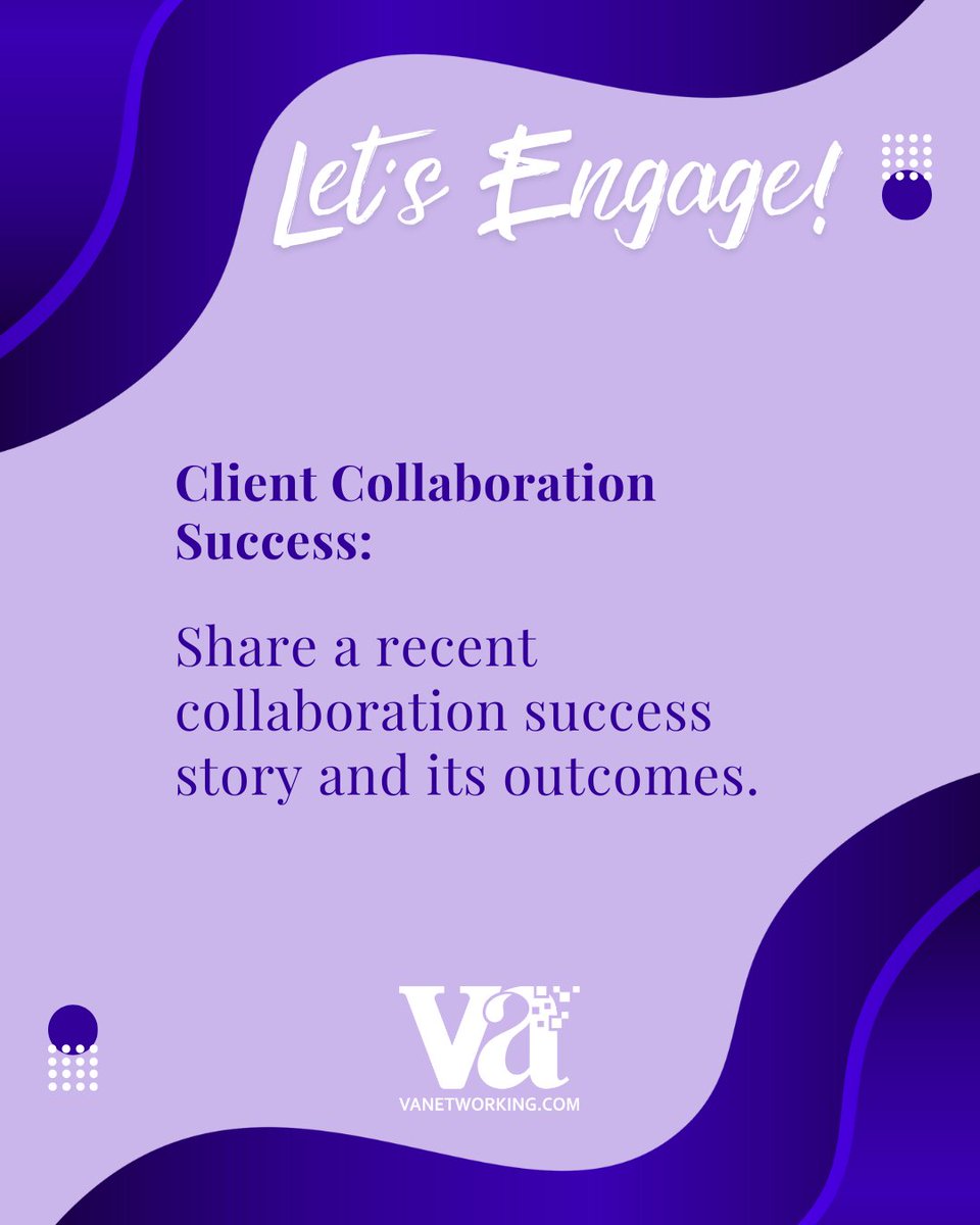vanetworking's tweet image. Client Collaboration Success: Share a recent collaboration success story and its outcomes.

#vanetworking #virtualassistant #VANA #freelancer #clientcollaboration #remoteworkers