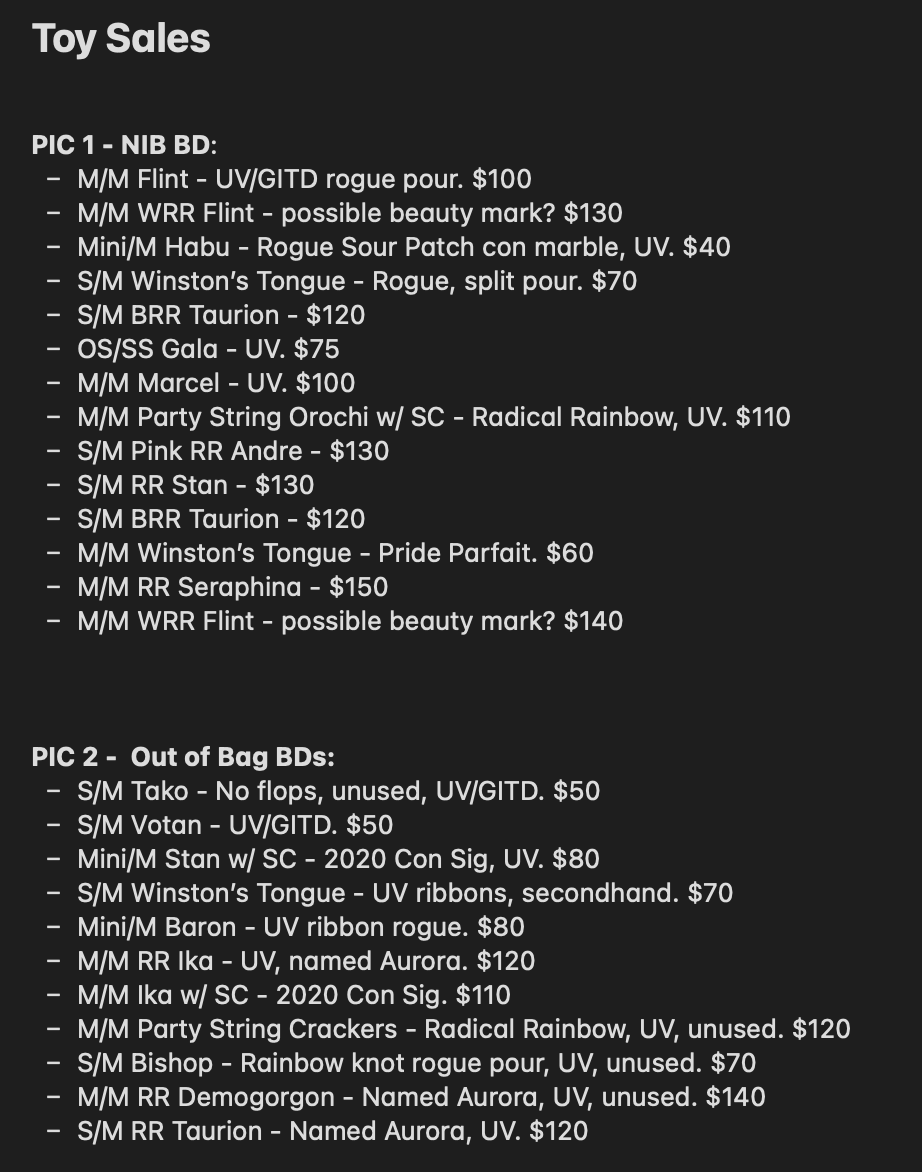 WTS Colorful Toys, Collection Clearout! PART 1 - BD!  

Coming from the US, smoke/drug free home w/ a pup. Shipping not included, will consider international at buyer's expense. Feel free to comment/DM for more info!

#dongsales