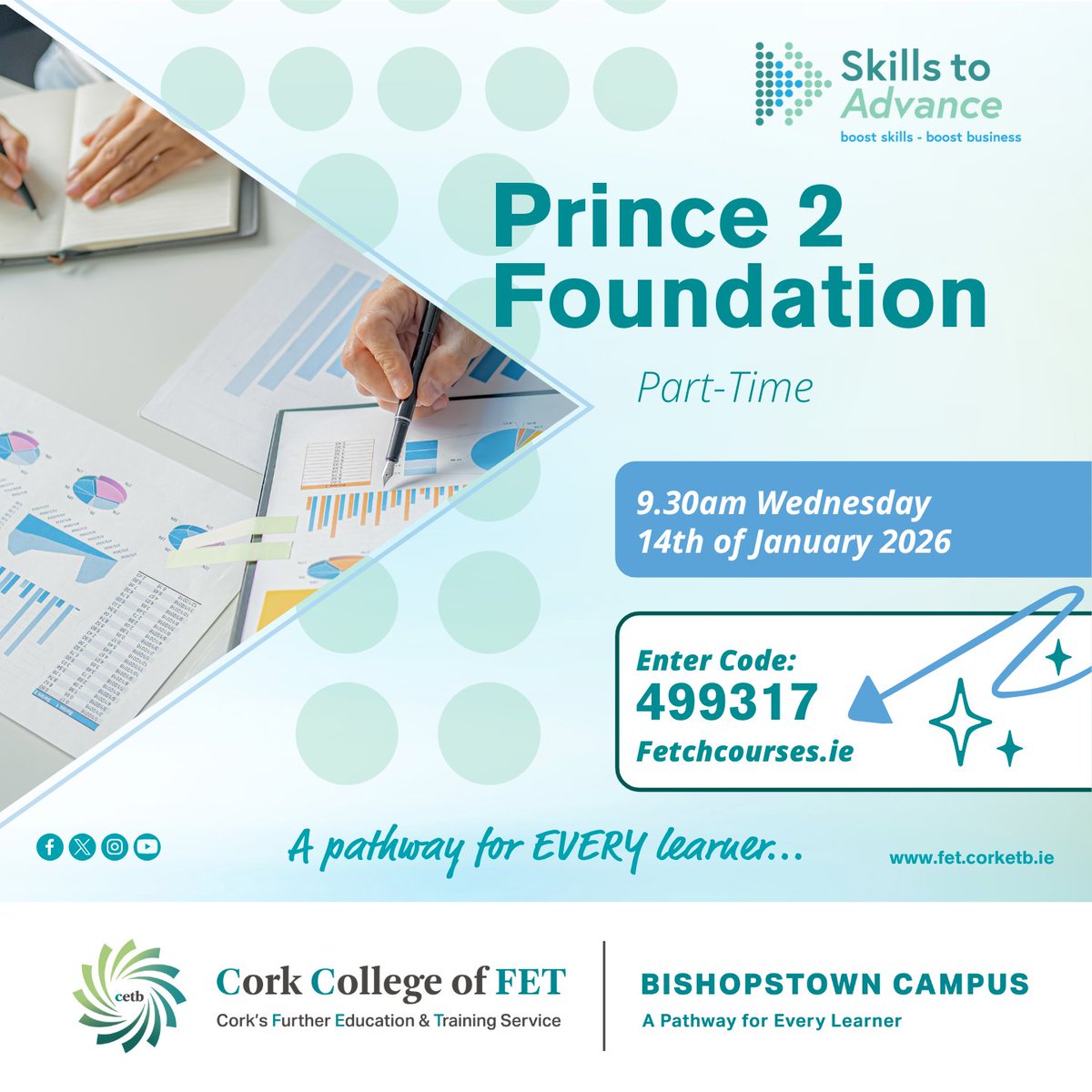 FETBishopstown's tweet image. Exciting upskilling opportunity!

The #SkillstoAdvance team are delighted to bring you an #upskilling opportunity not to be missed Prince 2 Foundation Project Management. 🙌

Prince 2 Foundation online course will start on the 14th January 🗓

@corketb @SOLASFET 

#ThisisFET
