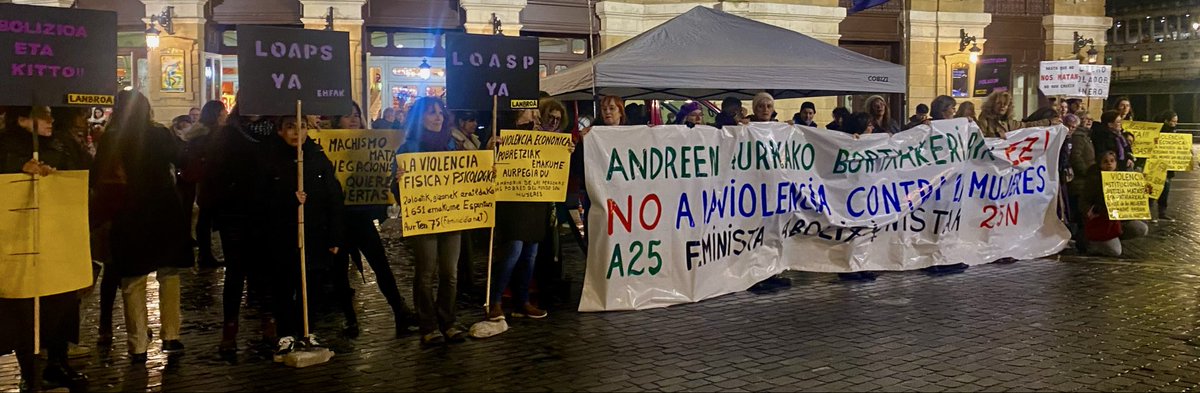 #25N #NiUnaMenos #Bilbo
<a href="/BFErradikalak/">Bizkaiko Feminista Erradikalak</a> <a href="/CLanbroa/">Colectivo Feminista Lanbroa</a> 
Andreen Aurkako Bortxakeriarik Ez!