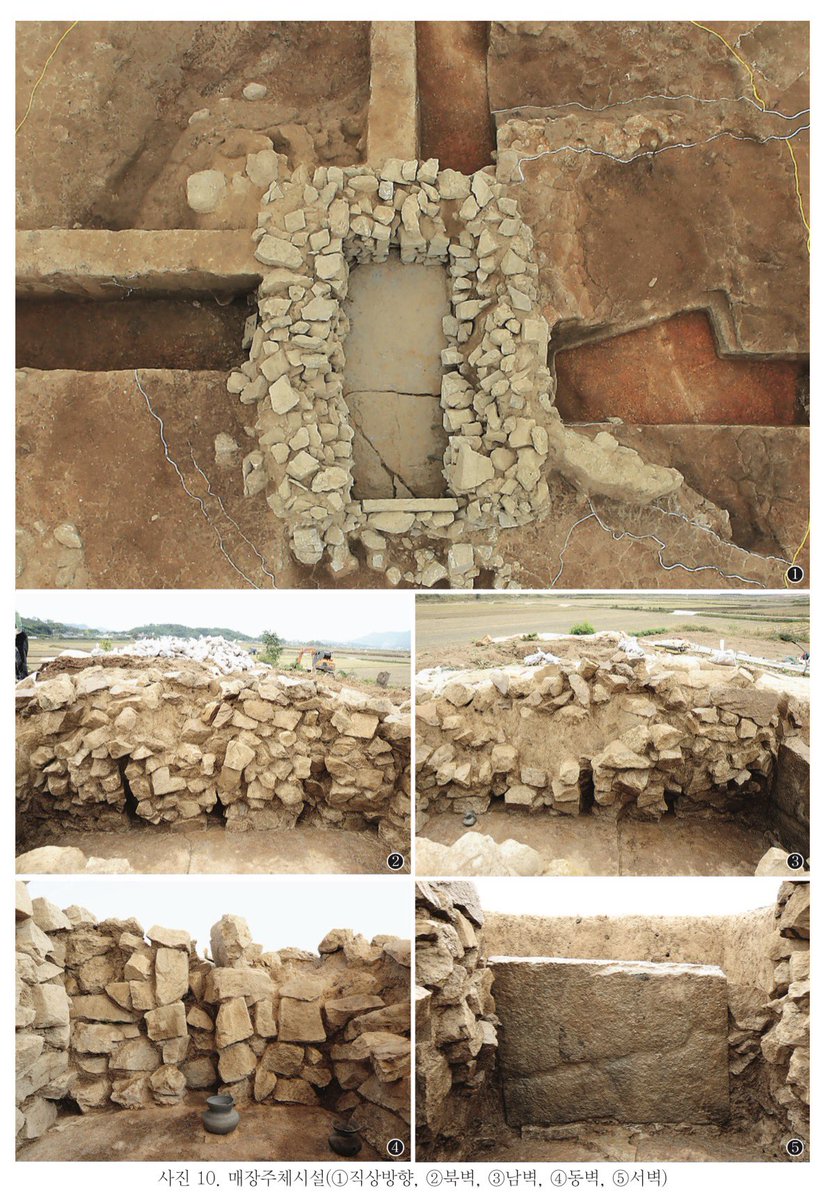 BackInMusashi's tweet image. 全羅南道 羅州佳興里新興古墳。前方後円墳の一つ。最後の写真は発掘報告書から。縦穴系横口式石室。柱の跡が気になる。