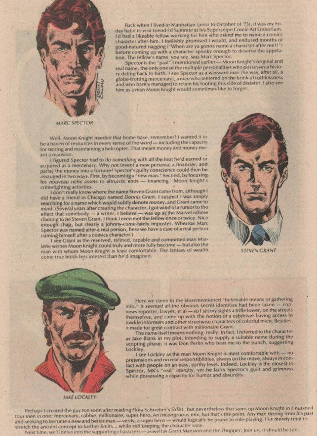 figured #MoonKnight fans would enjoy this!!

It's from issue 15 1980 Moon Knight Ruling The World From His Basement), kind of explains the different personalities (or how the writer Doug Moench saw him at least)