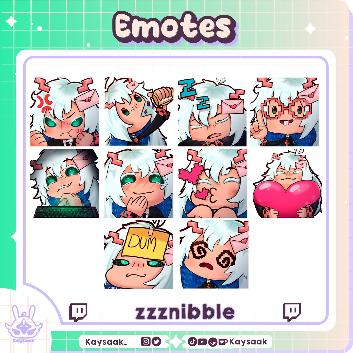 Kaysaak_'s tweet image. Emotes comission for @zzznibble💌🟢✨ 

Thank you for commissioning me❣️
 #emotes #twitch #Vtuber