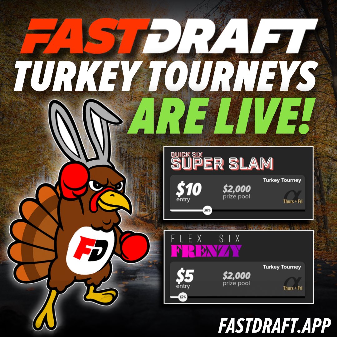 Jump in our Turkey Tourneys on <a href="/fastdraftapp/">FastDraft Fantasy</a>