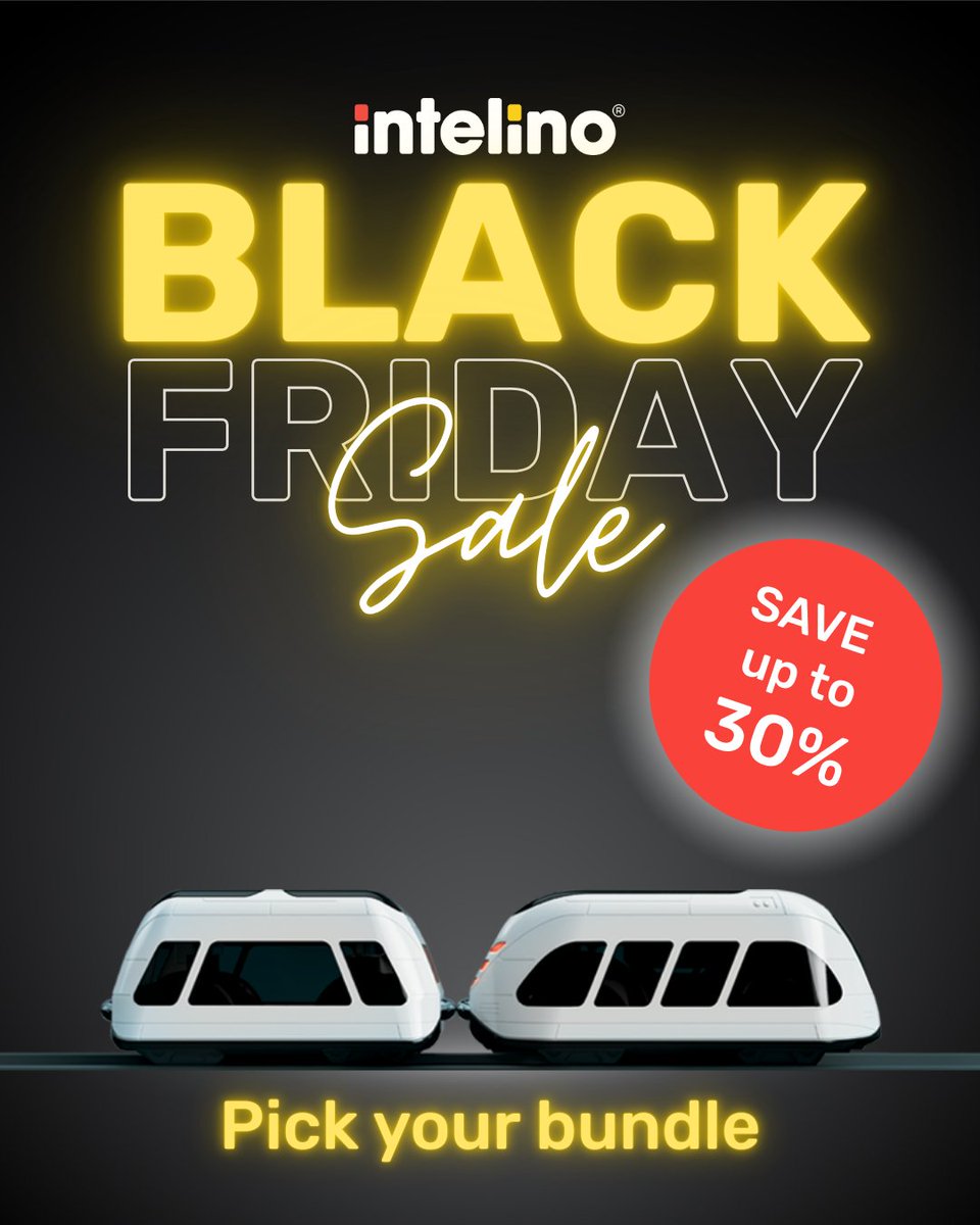 Black Friday Sale: intelino bundles are now up 30% off - starting today! From first tracks to epic builds, pick your perfect intelino bundle. intelino.com/deals
#BlackFriday #intelino #STEM #EdTech #STEMtoys