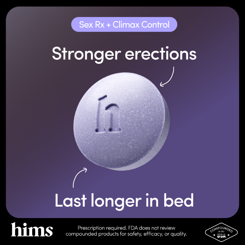 wearehims's tweet photo. Introducing the 2-in-1 pill to get harder, and go longer.

Sex Rx + Climax Control combines tadalafil shown to result in more satisfying erections and help men last longer, plus PE treatment.

Get started today—100% online with a free consultation.