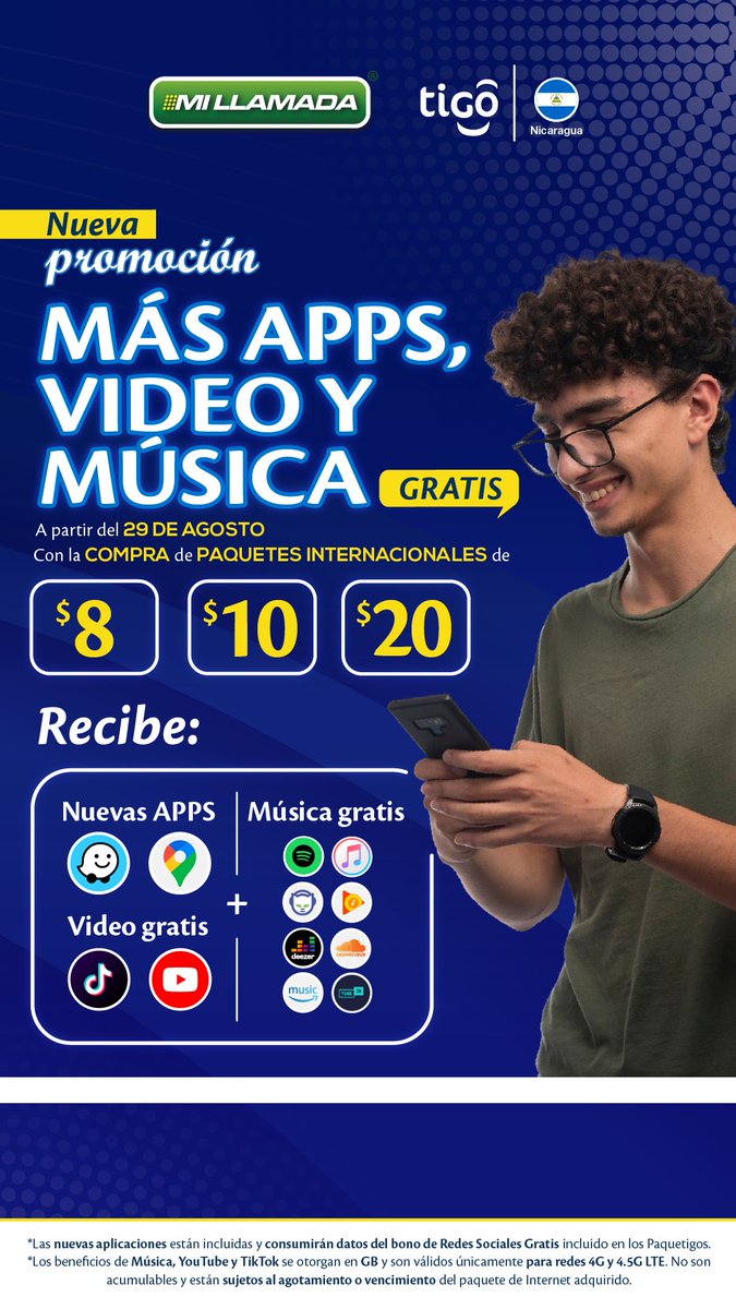 #NicasEnUSA, 📲 Recarga Tigo y obtén Apps, Video y Música GRATIS.

Recárgales desde $8, $10 o $20 con Mi Llamada y tu familia recibe: YouTube, TikTok, Spotify ¡y más! Todo incluido.

¡Dale play a la conexión!: usamillamada.com

#TigoNicaragua #AppsGratis  #MiLlamada