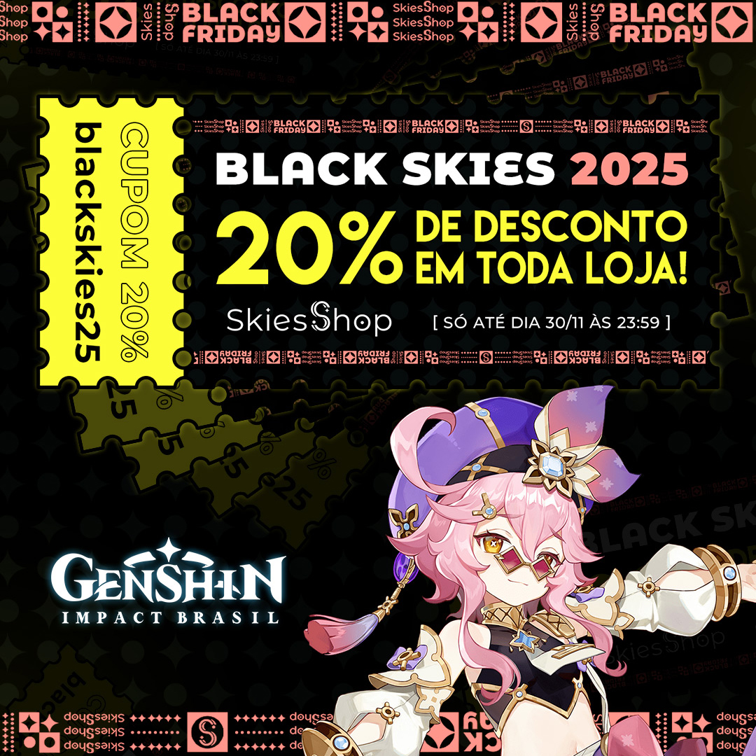genshinimpactbr's tweet image. É SEMANA DE BLACK FRIDAY, VIAJANTES!!! ✨
E todos os produtos de #Genshin estão em promoção na @skiesshopbr!

Use o cupom blackskies25 e ganhe 20% de desconto nas compras de qualquer valor 🤩📢

Link abaixo ⤵️

#BlackFriday #GameMerch #GenshinMerch #GenshinImpact