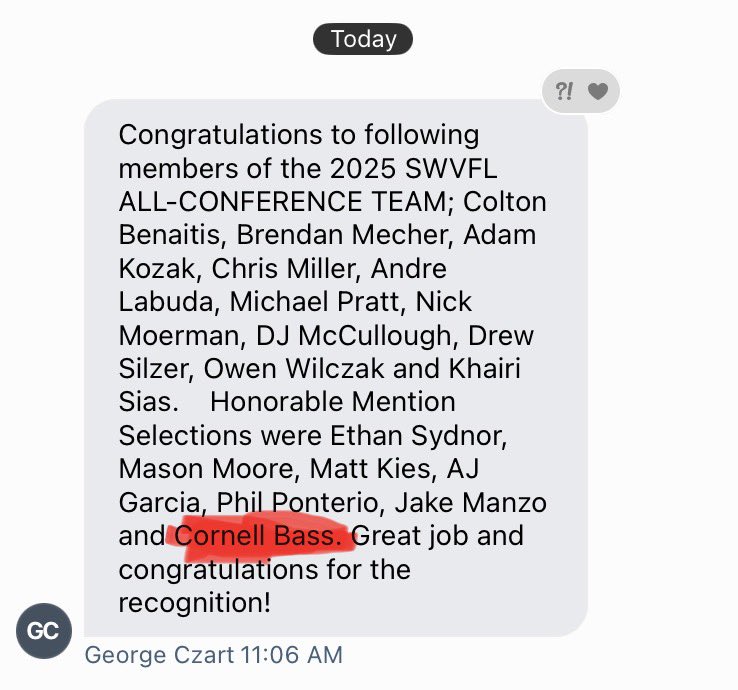 Proud to be named as an honorable mention for All-Conference 2025 SWVFL team! Congratulations to my teammates as well! 
<a href="/LTHSfootball/">Lockport Football</a> <a href="/lthsathletics/">Lockport Athletics</a> <a href="/CoachKishline/">Peter Kishline</a> <a href="/Rgw114G/">Randy G. Whalen</a>