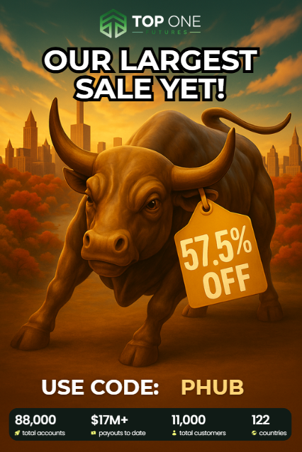 ProphubTrading's tweet image. INSANE DEAL - TOPONE FUTURES 

USE CODE: PHUB FOR 57.5% OFF 

toponefutures.com/?linkId=lp_707…