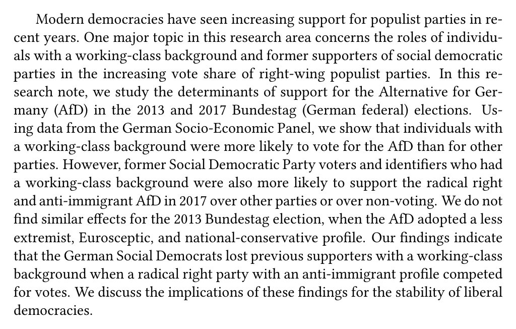 RRResRobot's tweet image. Are you interested in the #AfD? M. Debus and R. Traunmüller. “Former Social Democratic Partisanship, Working-Class Background, And Support for Right-Wing Populist Parties: A Research Note”. In: Politische Vierteljahresschrift (2025). dx.doi.org/10.1007/s11615….
