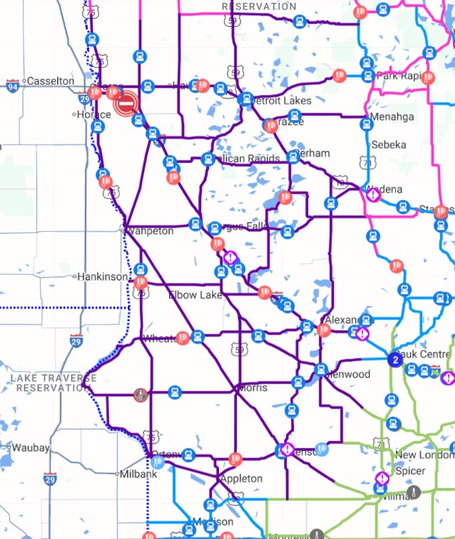 ⚠️NO TRAVEL ADVISED in West Central Minnesota ⚠️

Due to dangerous travel conditions there is no travel advised in the areas in purple. Check 511mn.org for current travel information.