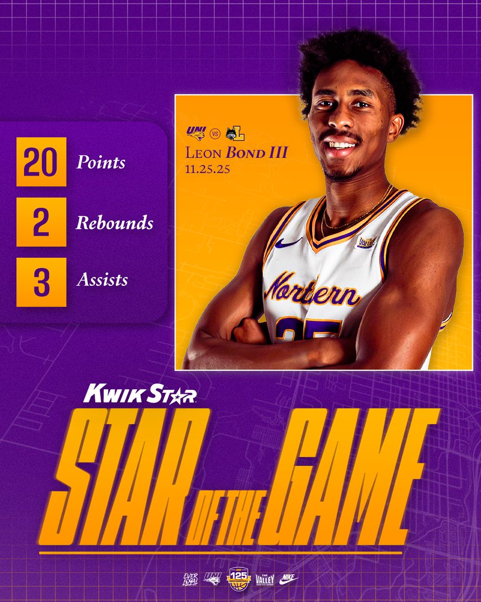UNImbb's tweet image. Leading the way in scoring today, Leon Bond III is your @KwikStar Star of the Game!

#EverLoyal | #1UNI | #Family | #UNIMBB125