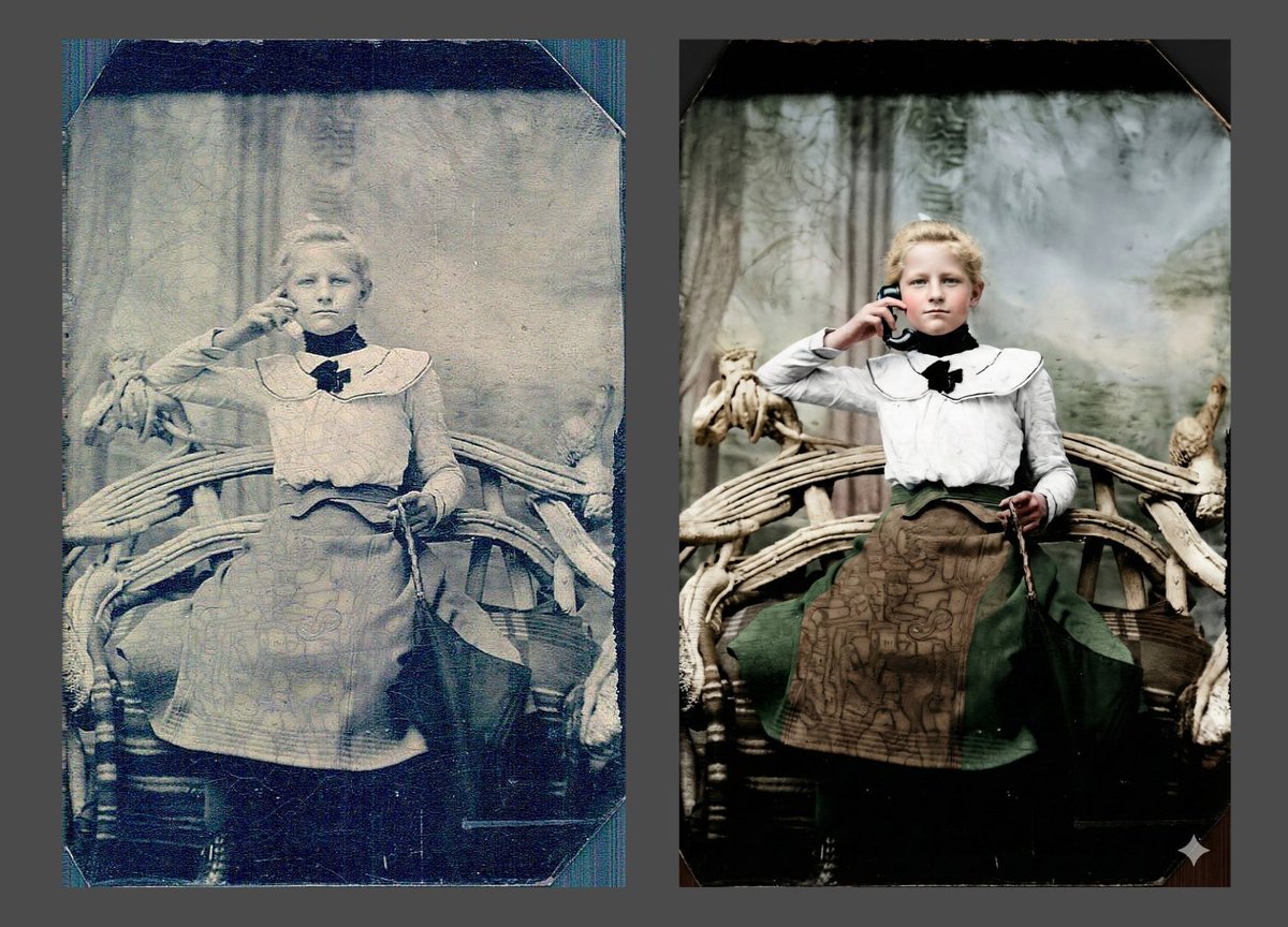 The photo restoration and colorization with Nano Banana is amazing. But being AI, it did the most AI thing ever and added something  it thought should be there. 

I’ll give you a hint, it’s in her hand.