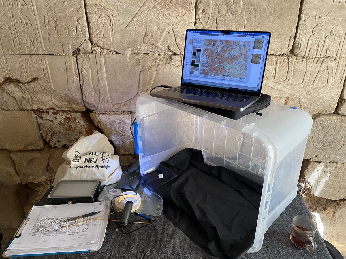 Studying the colors of the royal kilt at the Edifice of #Taharqo has been a rewarding experience, revealing how artistic techniques- incised contours, layered pigments, and polychromy were in play to animate its folds and emphasize royal authority. 
<a href="/CFEETK/">CFEETK</a> <a href="/HourdinJeremy/">Jérémy Hourdin</a> #Egypt