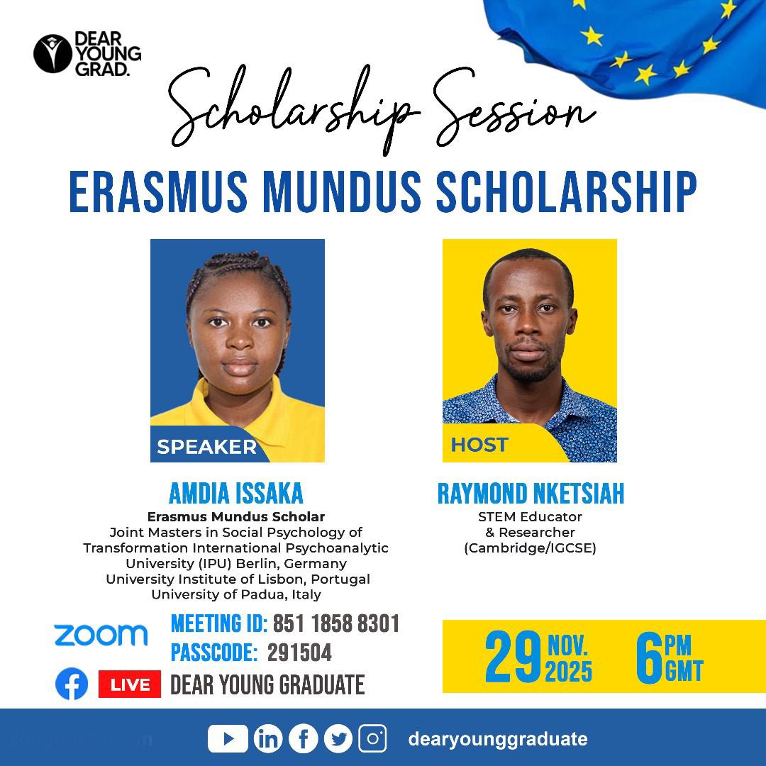 Over 200 fully funded masters scholarship that covers tuition, travel, visa,living allowance etc.                   
Link to apply: eacea.ec.europa.eu/scholarships/e…

Join <a href="/Dearyounggrad/">Dearyounggraduate</a> information session to discuss how to go about the application