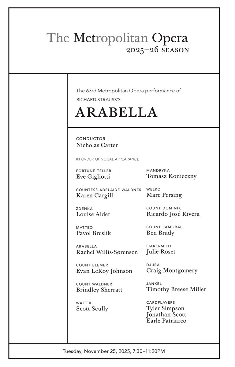 Tonight my return to the big house <a href="/MetOpera/">Metropolitan Opera</a> just in time to catch Arabella, which has only 1 more performance after tonight. Have only seen it once before, in the last Met run in 2014, so really looking forward to it. Tx3 to all!