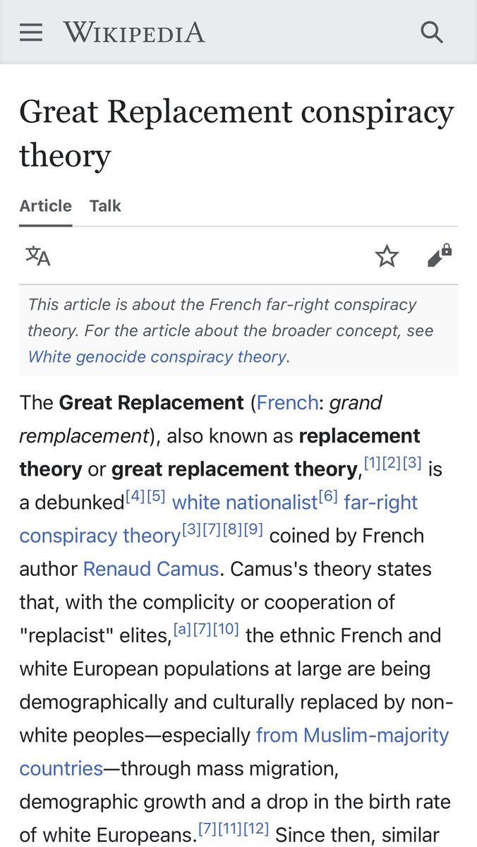 jonatanpallesen's tweet image. This Wikipedia article describes something that is plainly happening, and calls it a debunked conspiracy theory.