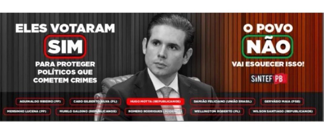 É isso o que dá Hugo Motta votar projetos de lei na calada da noite e de maneira expressa.

Se você não trabalhar para o povo e pelo povo, 10 outdoors vão virar 100, que irão virar mil até estar em todo o Brasil!

TRABALHE PRO POVO HUGO MOTTA
<a href="/hugomotta/">Hugo Motta</a>