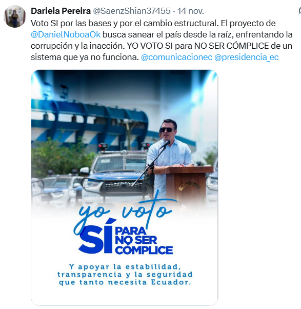 JulianMaciasT's tweet photo. Daniel Noboa contrató con los impuestos de los ecuatorianos un trollcenter con cuentas recién creadas en India para hacer campaña por el SÍ en la consulta para tener una nueva Constitución y bases militares de EEUU en Ecuador. Terminó perdiendo rotundamente. https://t.co/fBfgakPbRT