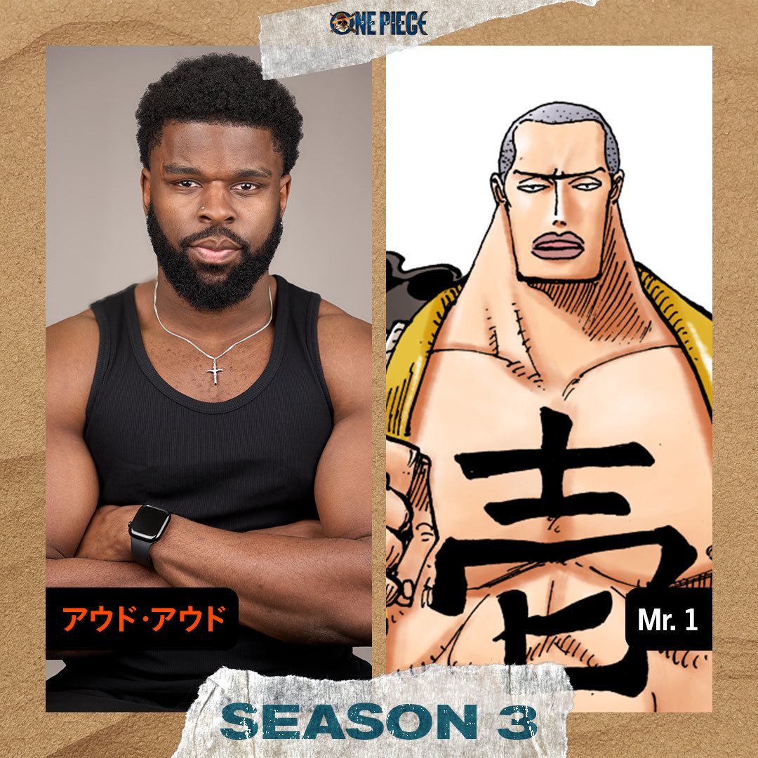 Eiichiro_Staff's tweet image. ◤◢◤ 𝐒𝐄𝐀𝐒𝐎𝐍 𝟑 ◢◤◢

実写版シーズン3の
新キャスト解禁！

◆Mr.1役
　AWDO AWDOさん
￣￣￣￣￣￣￣￣￣￣￣￣￣￣

◆ミス・ダブルフィンガー役
　DAISY HEADさん
￣￣￣￣￣￣￣￣￣￣￣￣￣￣

実写版シーズン2は
来年3.10(火)配信開始❄️

#ONEPIECE
#実写のワンピ
#ネトフリワンピ