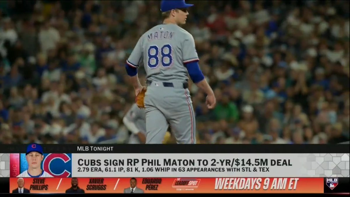 Phil Maton ➡️ North Side of Chicago
#MLBTonight reacts to Maton's 2-year deal with the Cubs, after posting a 2.79 ERA over 63 games with the Cardinals and Rangers last season.