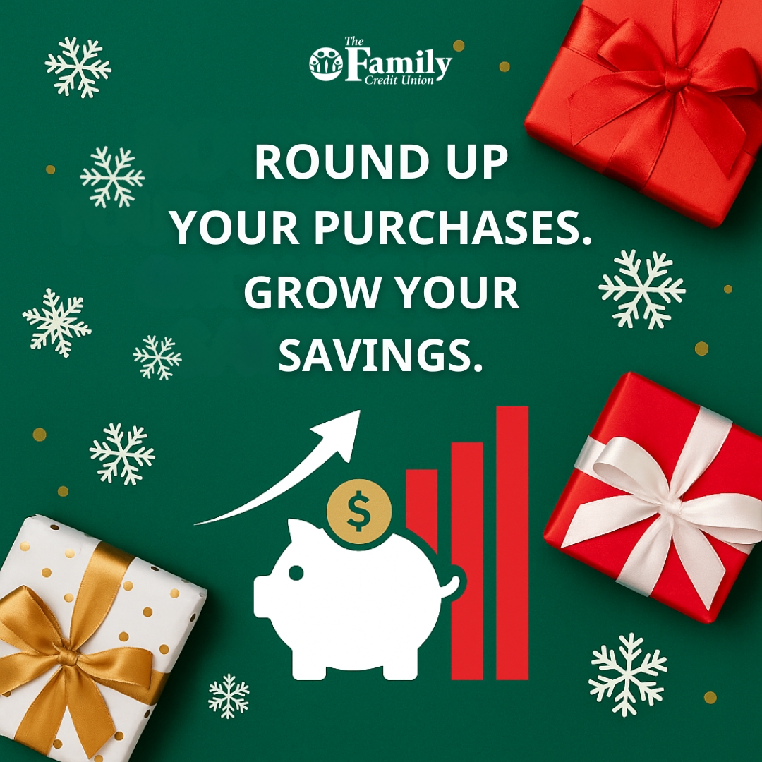 TheFamilyCU's tweet image. Holiday shopping is coming up fast! Turn on Round Up and let your savings grow while you shop. 

We round your purchases to the next whole dollar and move the difference into your savings automatically. 

Stop in, text us, or call to get started.

#TFCU