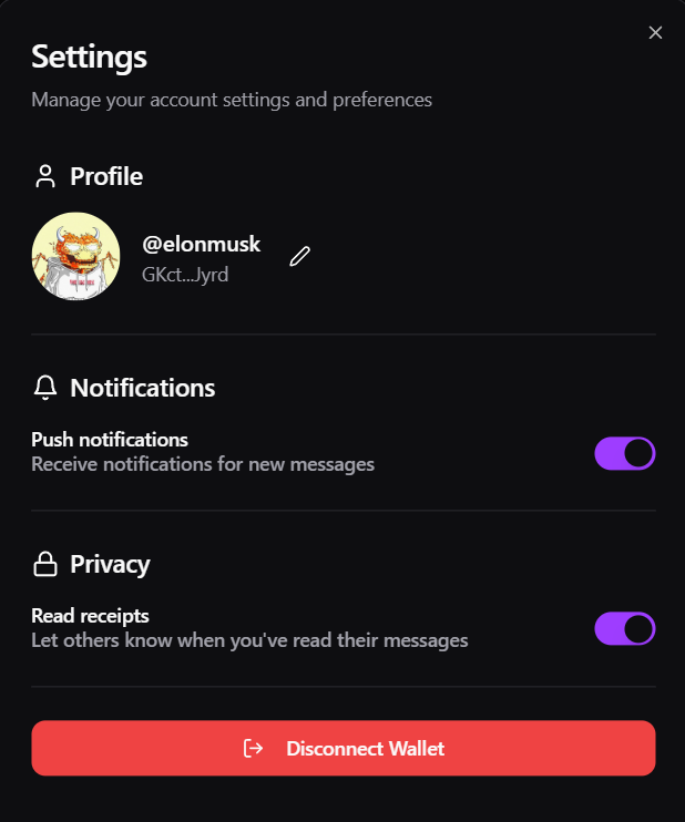 DotSafe_Anon's tweet photo. Can now turn on/off Privacy option, notifications, and edit your profile.

DOTSAFE being worked on, stay tuned for updates and release. https://t.co/lxTEMJ8SnT