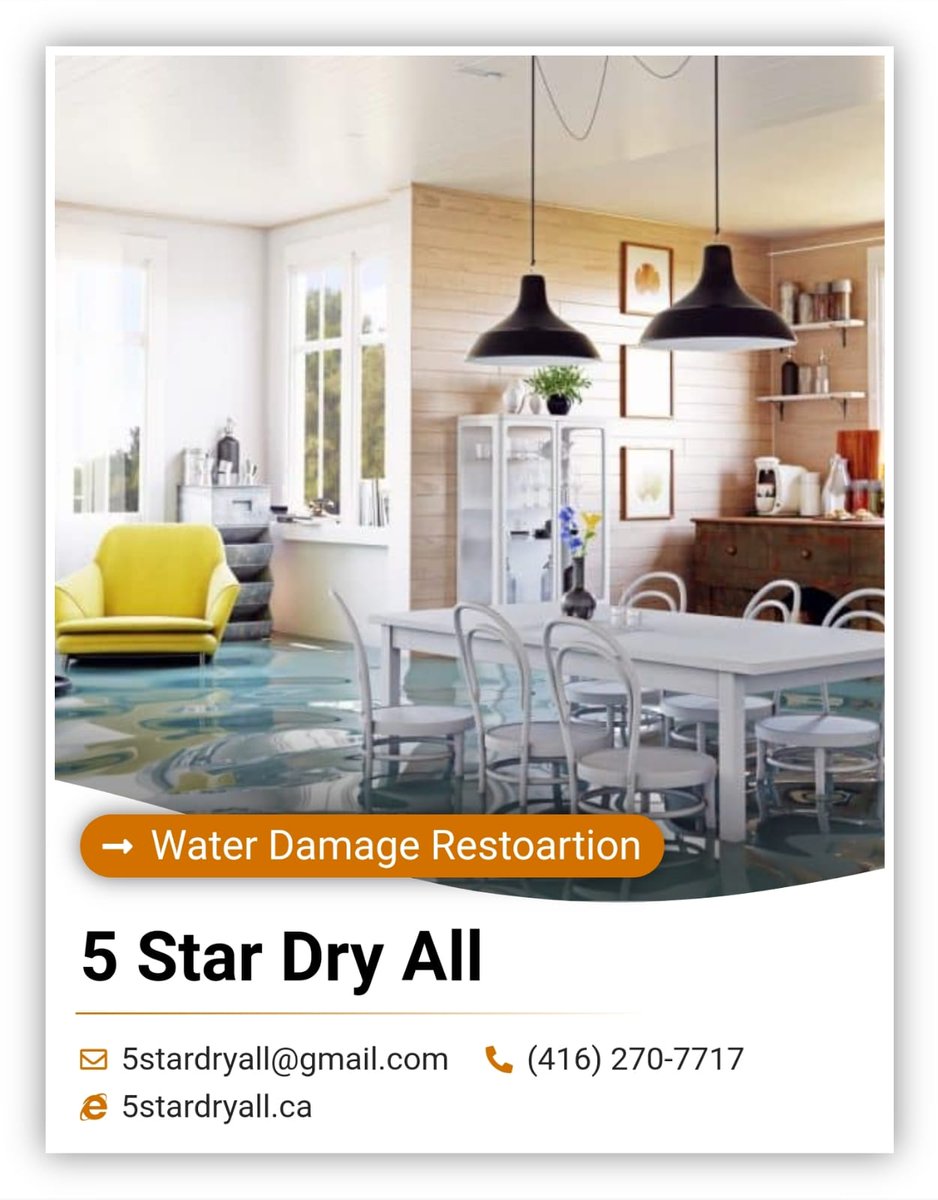 5stardryall's tweet photo. 24/7 Water Damage Restoration &amp; Repair Services in the GTA &amp;​ Toronto areas.
5  Star Dry All crew are certified and insured technicians with years of  experience in 24/7 Water damage restoration services in both residential  and commercial areas in the GTA and Toronto areas. https://t.co/7mzskSHOdj