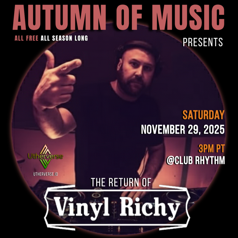 Utherverse's tweet image. Join us during the last week of our virtual music festival, Autumn of Music. We have new DJs and are also featuring the return of one of our audience's favorites. All events are free and online. Find more details on our website. vist.ly/4fzgd