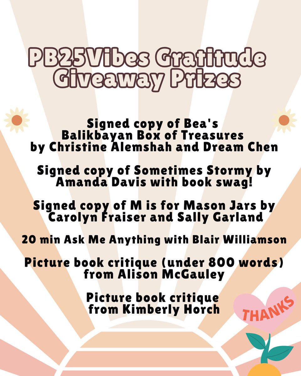 PB25Vibes's tweet image. Have you entered the @PB25Vibes Gratitude Giveaway yet? Check out all the amazing prize line up from our members!! #giveaway #kidlit