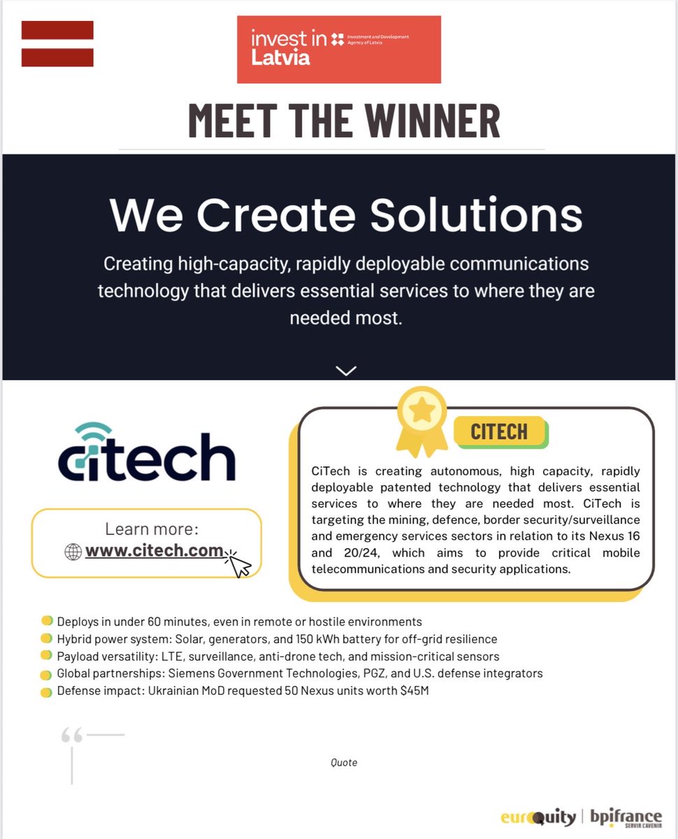 LVinAustralia's tweet image. #Australian 🇦🇺 company #CiTech was  selected as the top pitch from the 🇱🇻 companies attending the prestigious #EuropeanDefenceWeek in Paris. CiTech has set up a company in #Latvia and is due to establish its EU HQ in the Special Economic Zone in #Liepāja ➡️bit.ly/4ilfA65