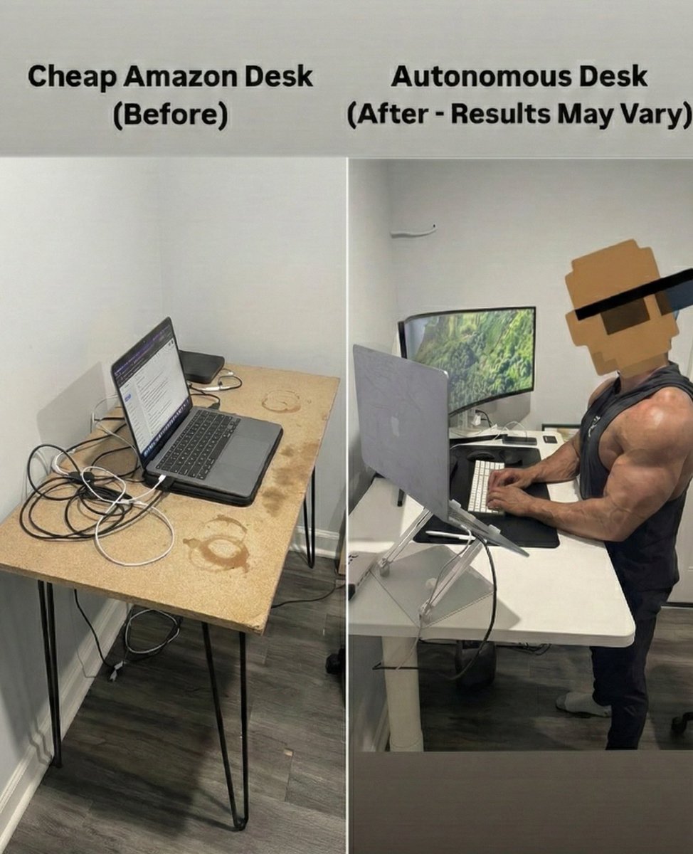 randomrecruiter's tweet image. I finally upgraded my desk.

Timely as I start my new job soon. 

My old one was cheap, unstable, and hurting my back (remember my 2 herniated disks?).

I replaced it with the @autonomous_labs Desk 5 Pro.

If you care about your spine, posture, and performance, read this: